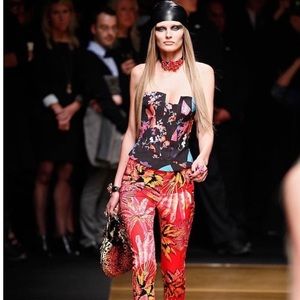 versace h&m Collection SKINNY JEANS BRIGHT TROPICAL PALM PRINT PATTERN